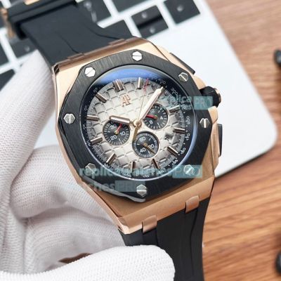 Copy Audemars Piguet Royal Oak Offshore watch White Dial Black Bezel Black rubber Strap